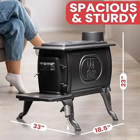 US Stove cast iron wood stove with traditional top-loading design – budget wood stove 2025