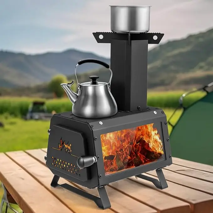 Small foldable camping stove with cooking top and pipes – best budget camping stove 2025