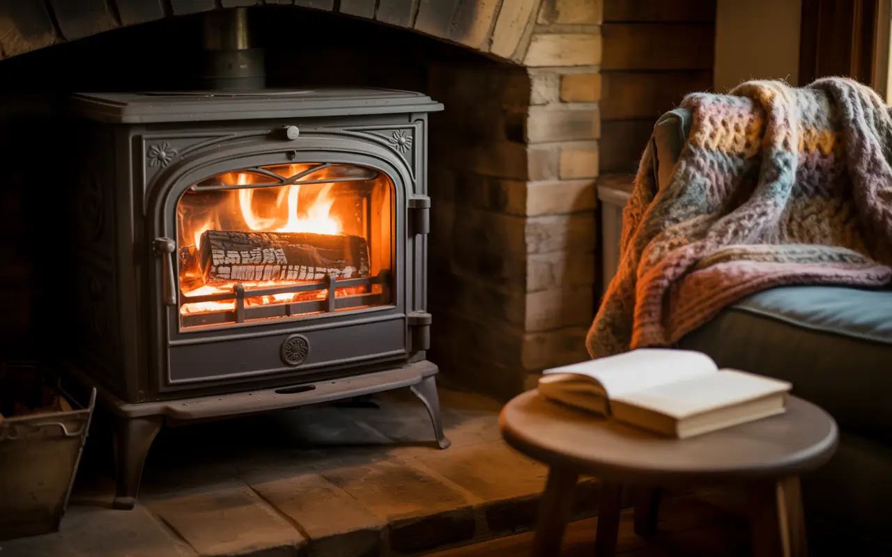 Wood stove burning overnight in a cabin to keep the home warm — run a wood stove overnight