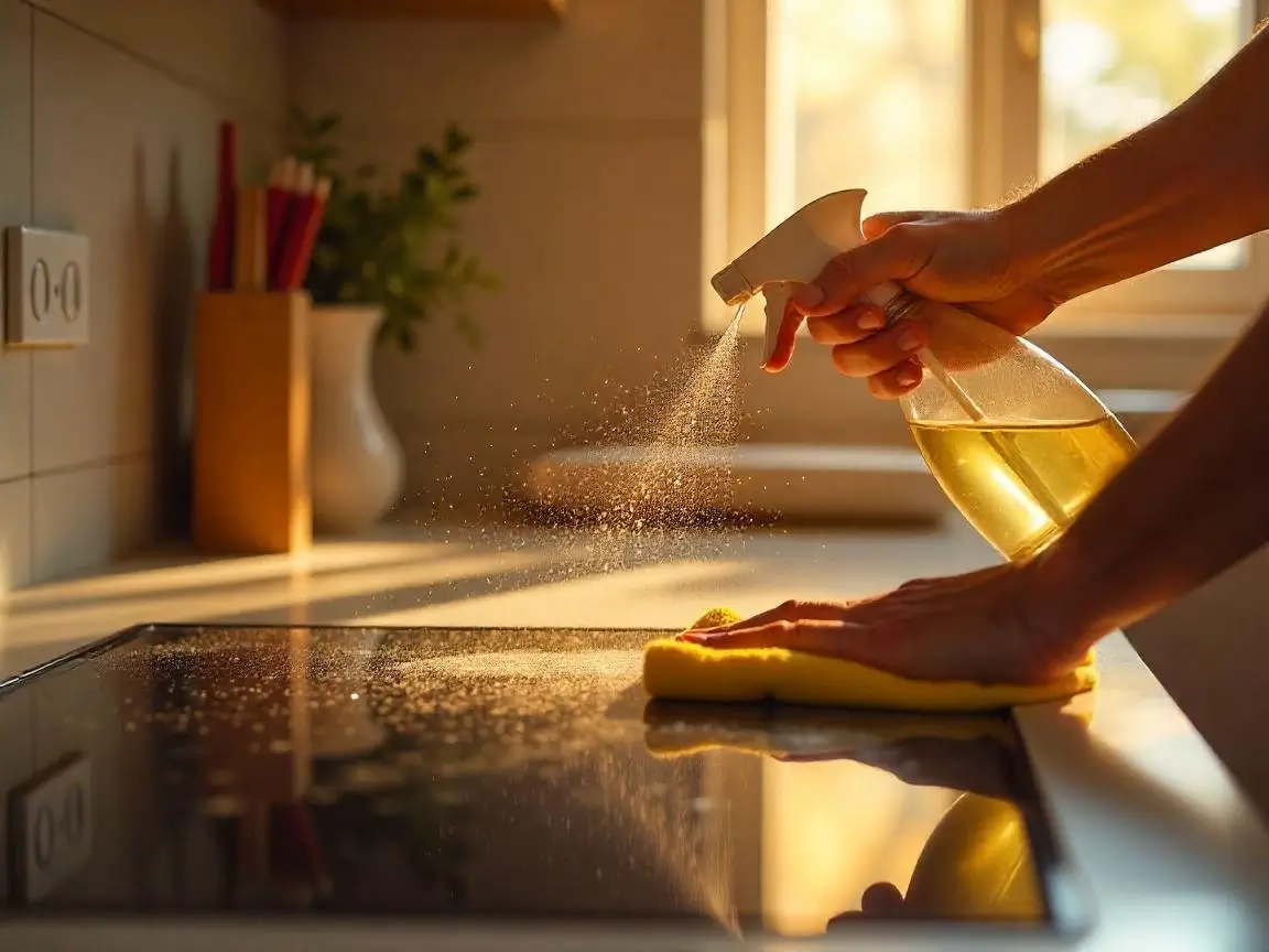 Vinegar cuts through grease like magic - just spray and wipe!