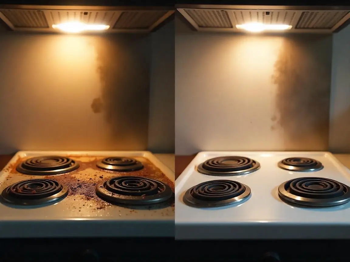 Electric stove before and after deep cleaning results comparison